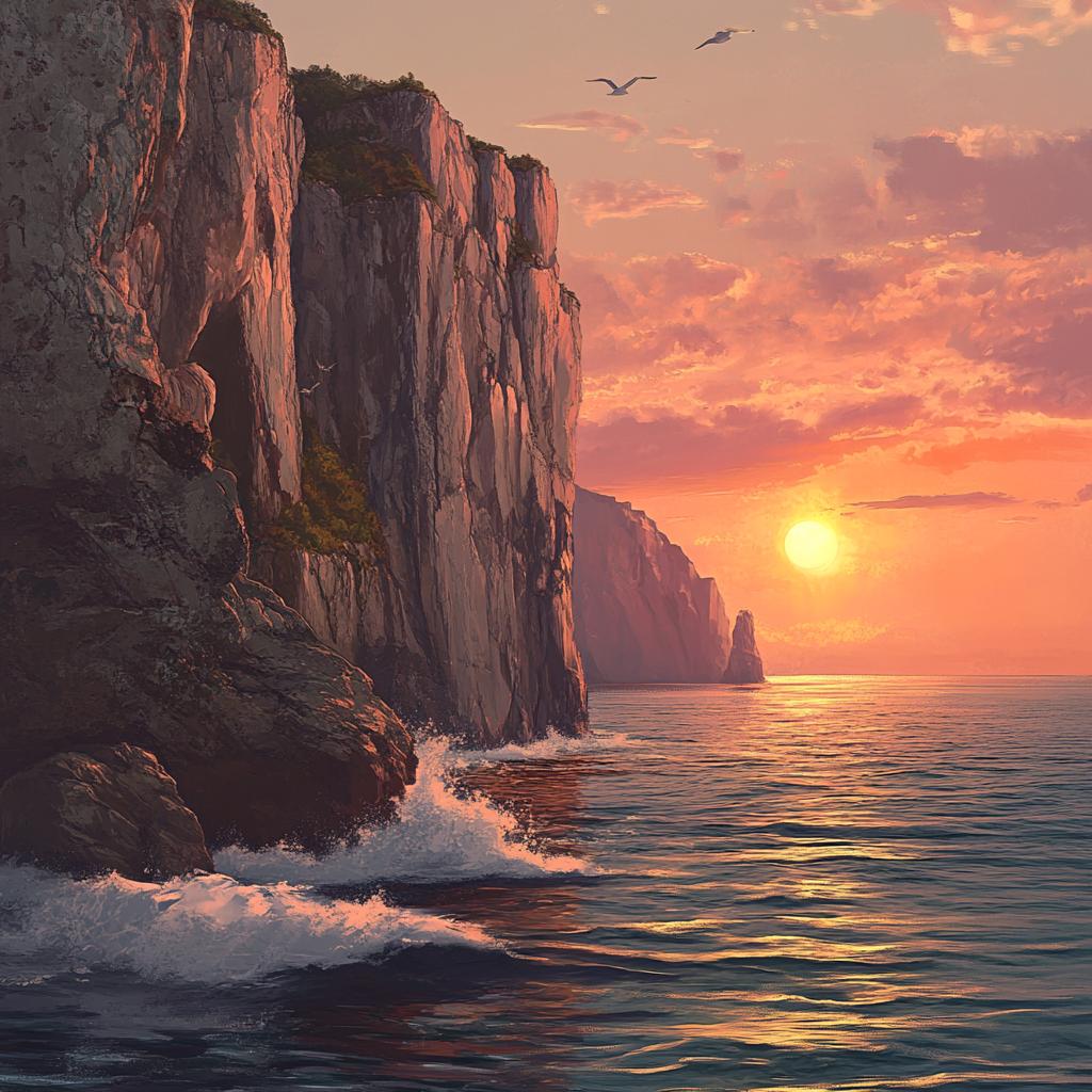 Coastal Rock Formation at Ocean Sunset