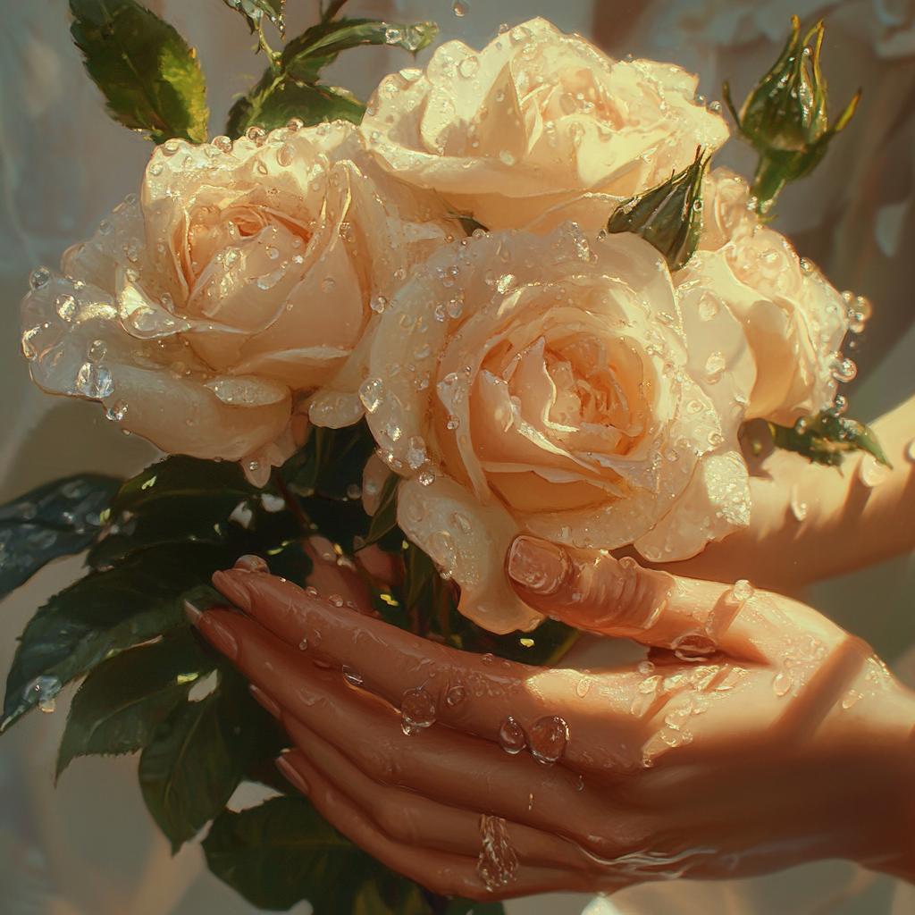 Hands Holding White Rose Bouquet