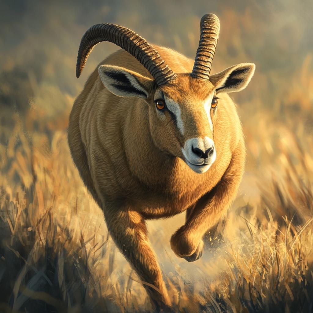 Close Up Running Saiga Antelope