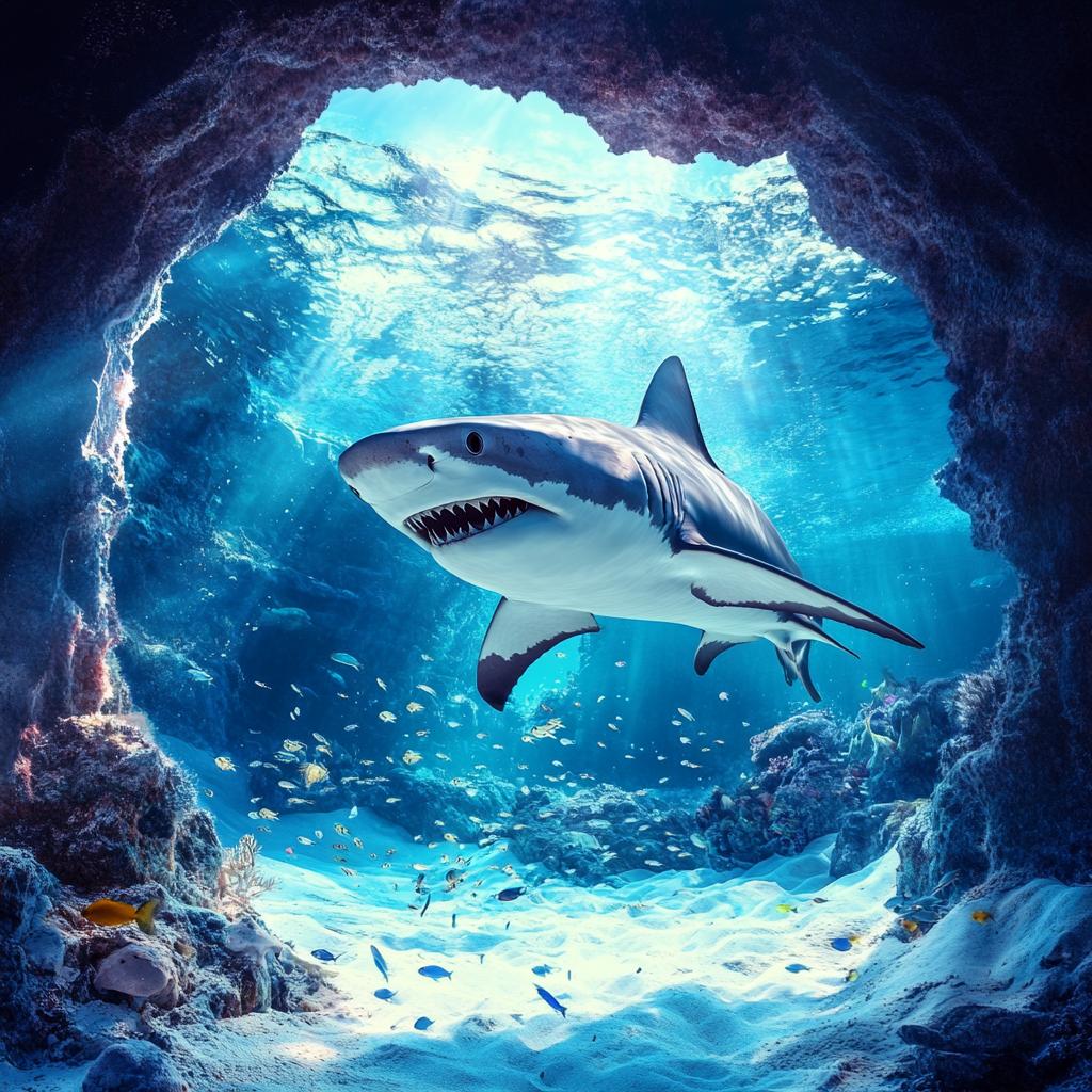 Sand Tiger Shark in Cave with Sunbeam