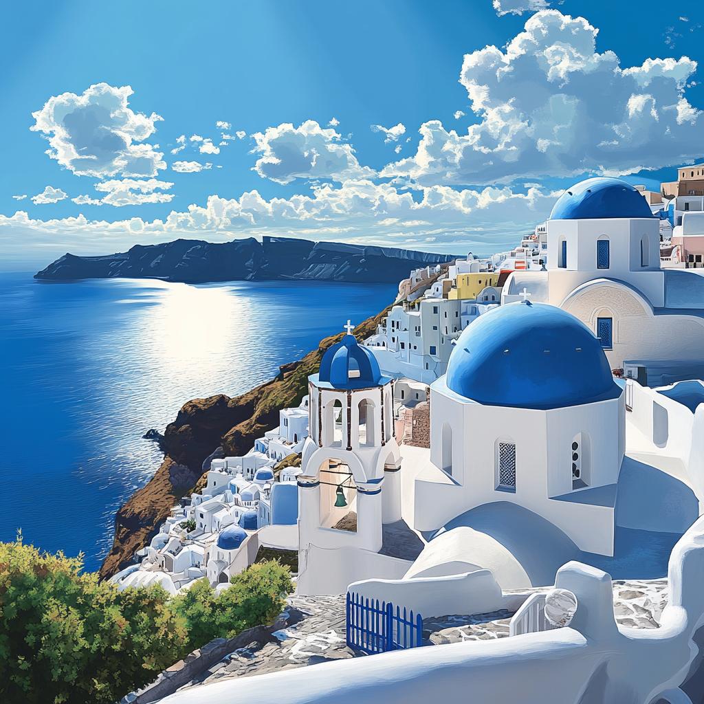 Cozy Greek Street with Flower Pots Santorini