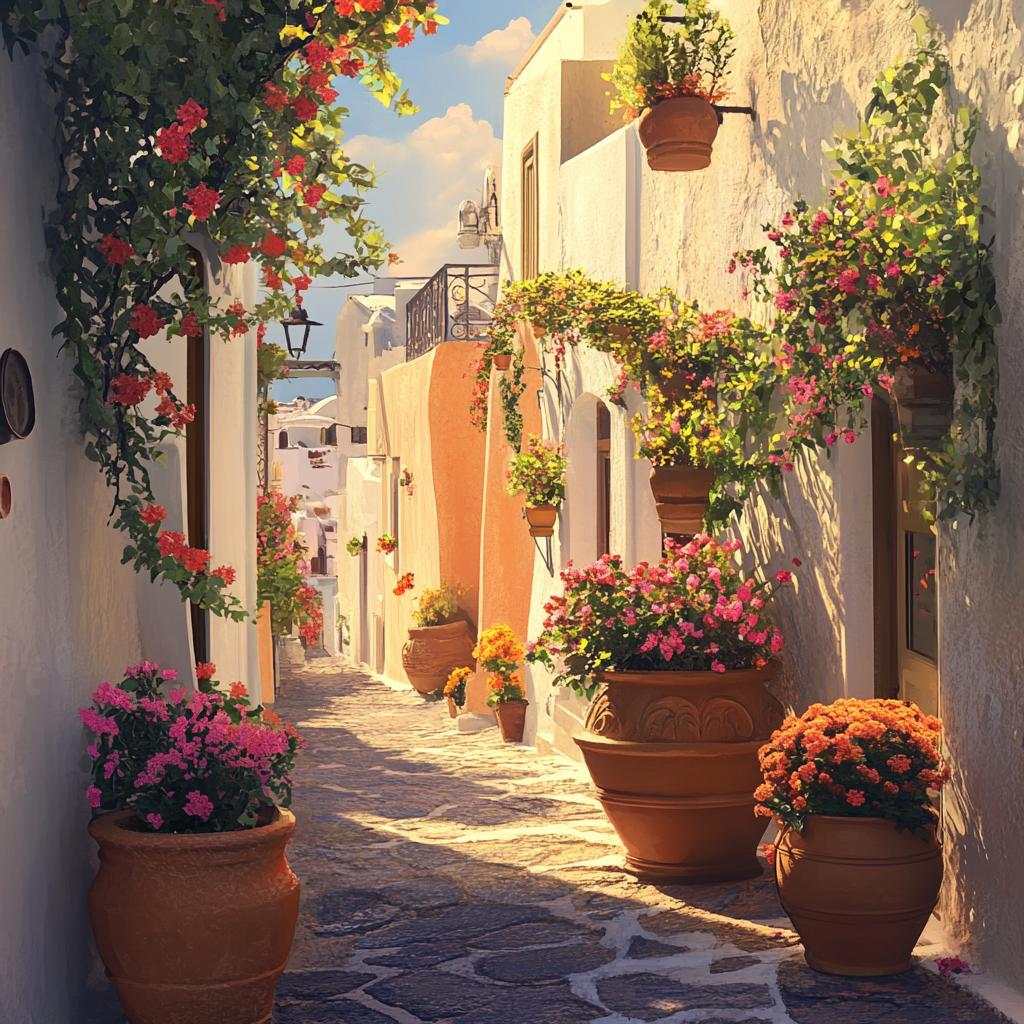 Santorini City View on Coastal Cliffs Sunset
