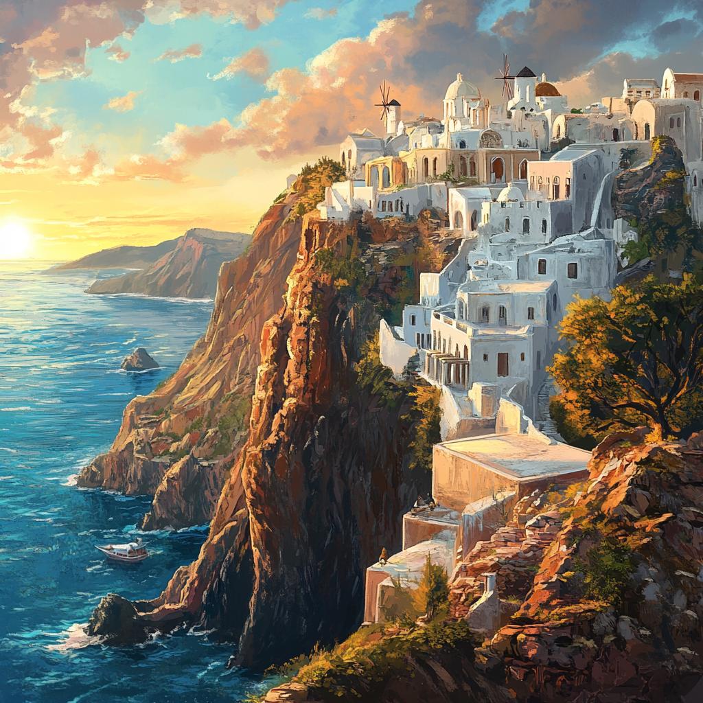 Santorini Sunrise Coastal City View