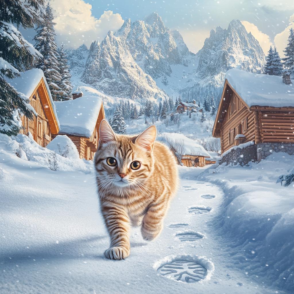 Scottish Fold Walking in Snow