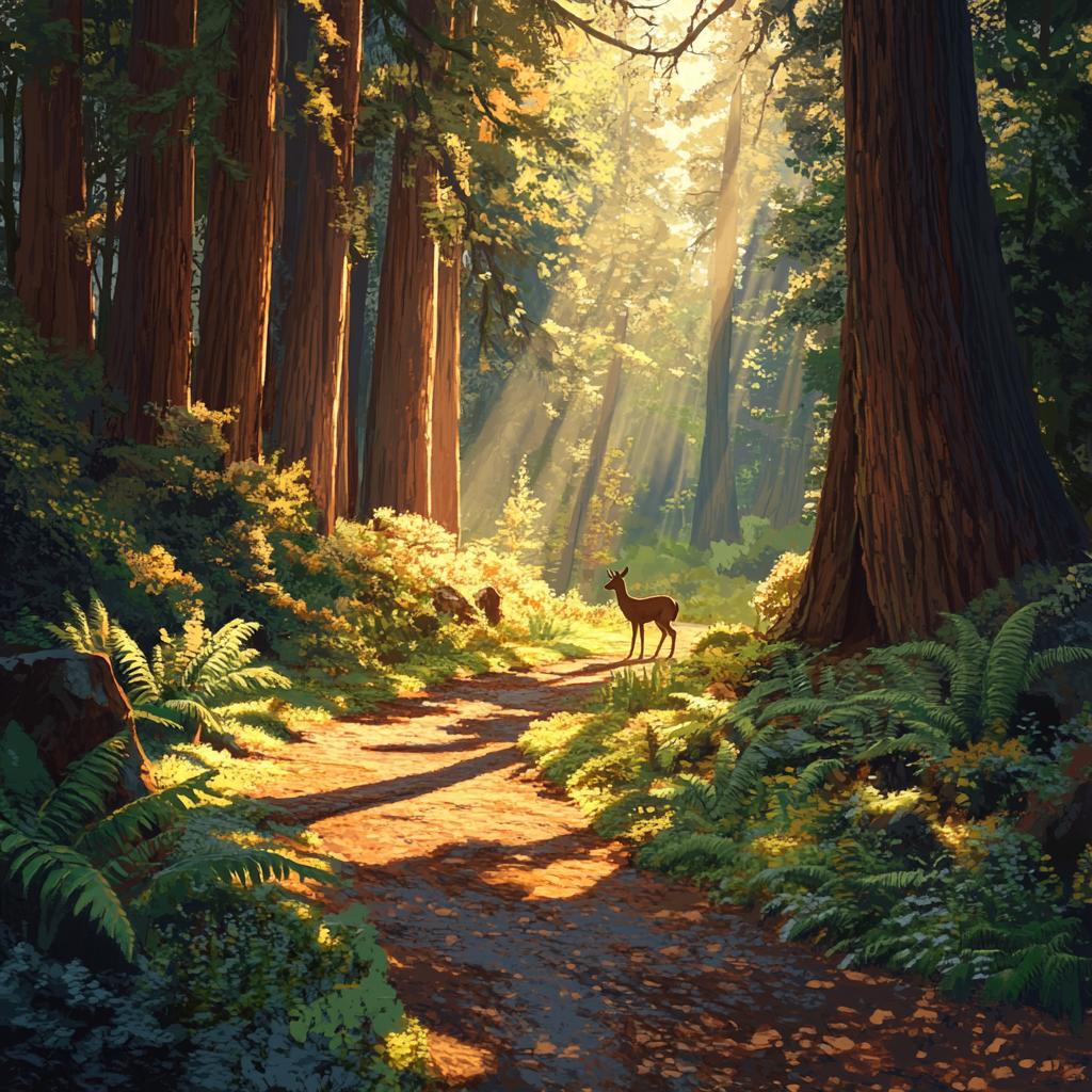 Reindeer on Sunlit Path in Sequoia Park