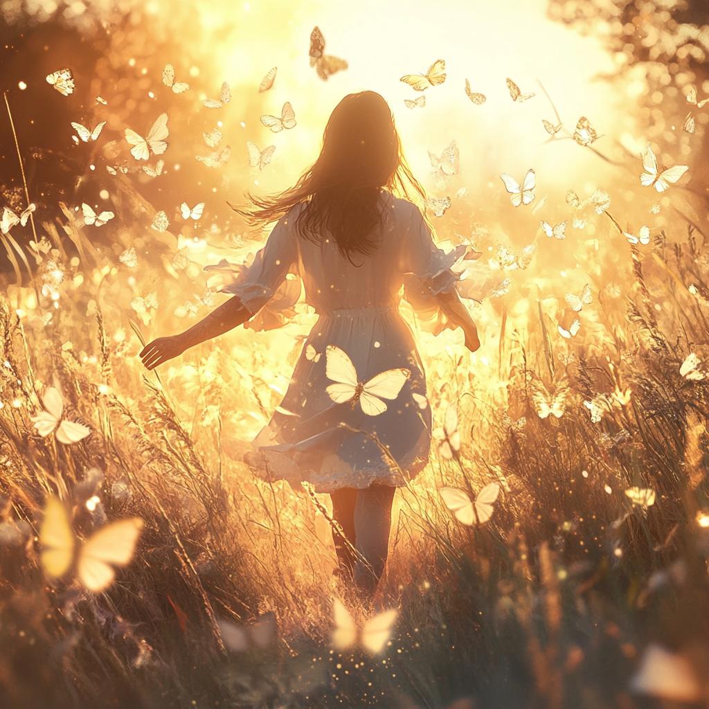 Girl Transforming with Light and Butterflies