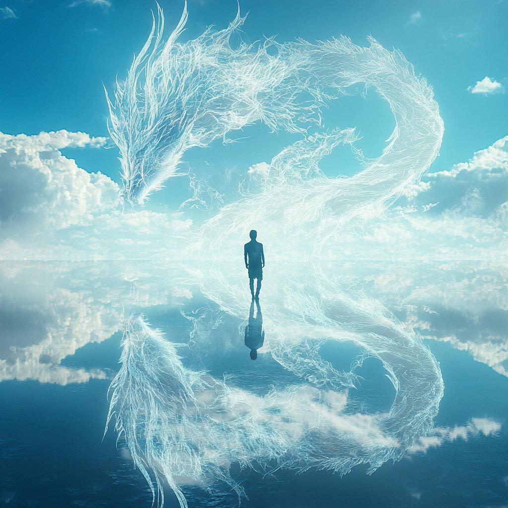 Man Shapeshifting Into White Water Dragon