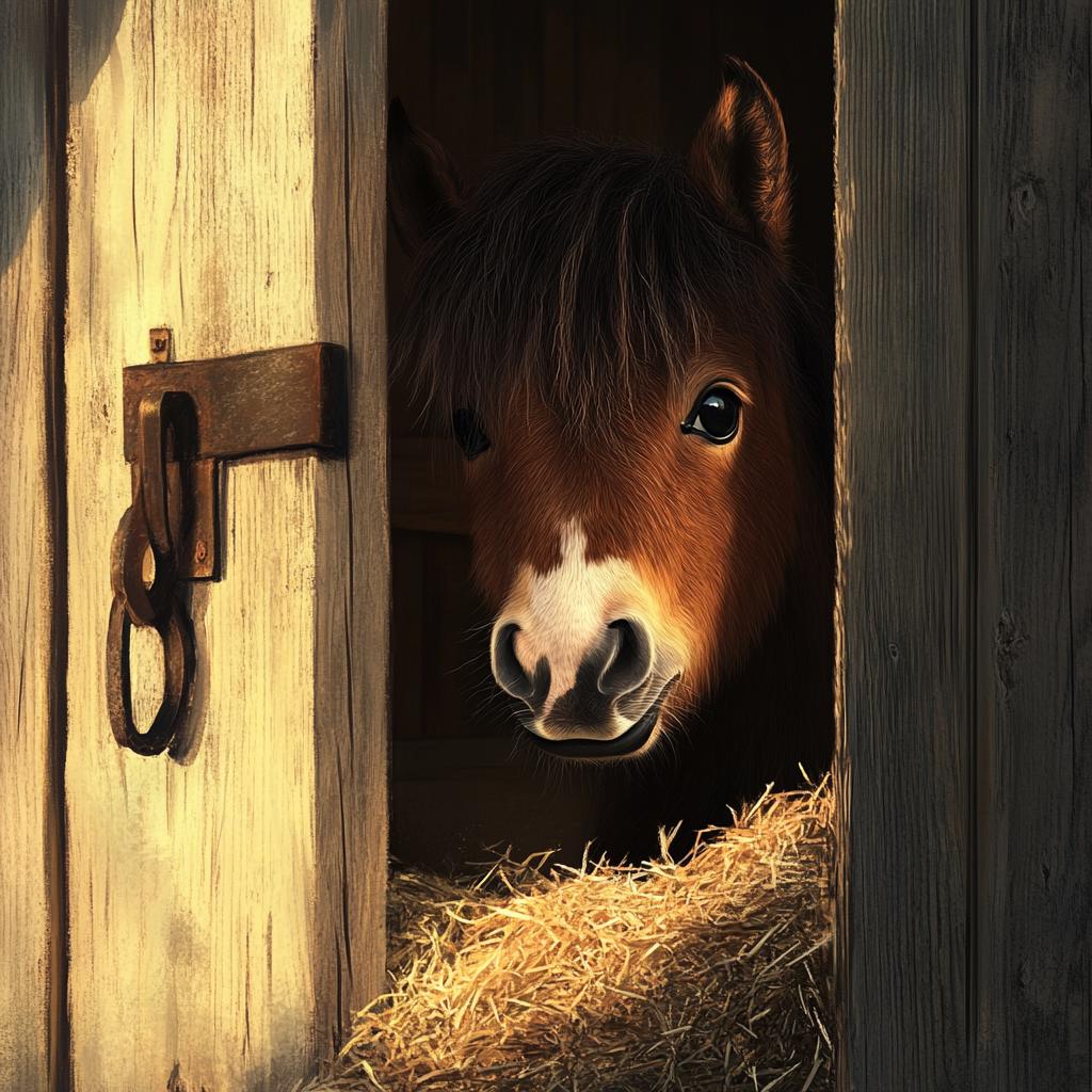Shetland Pony Peeking from Stable Door