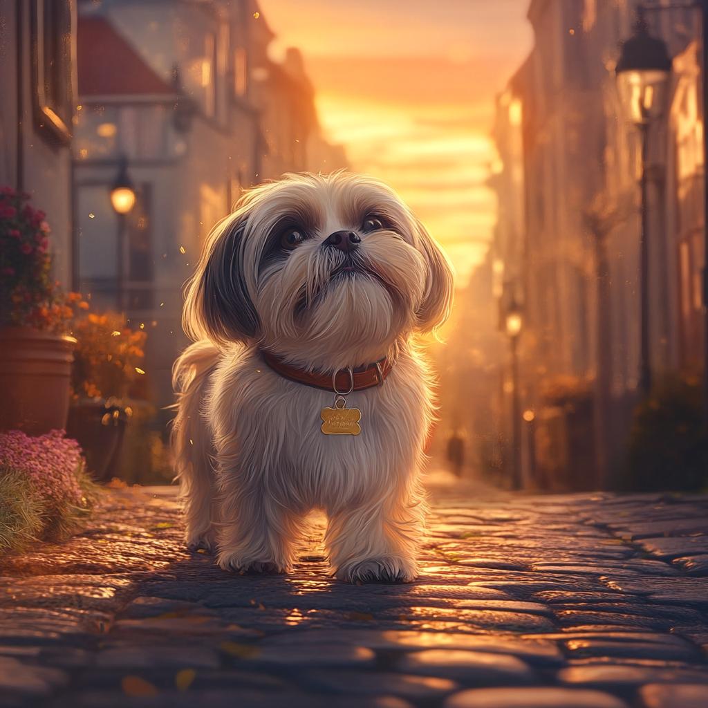 Shih Tzu Walking Paris Street at Sunset