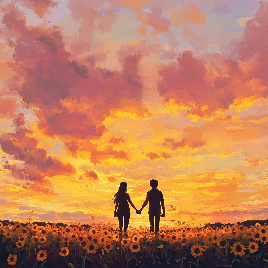 Teens Strolling Through Sunflower Field