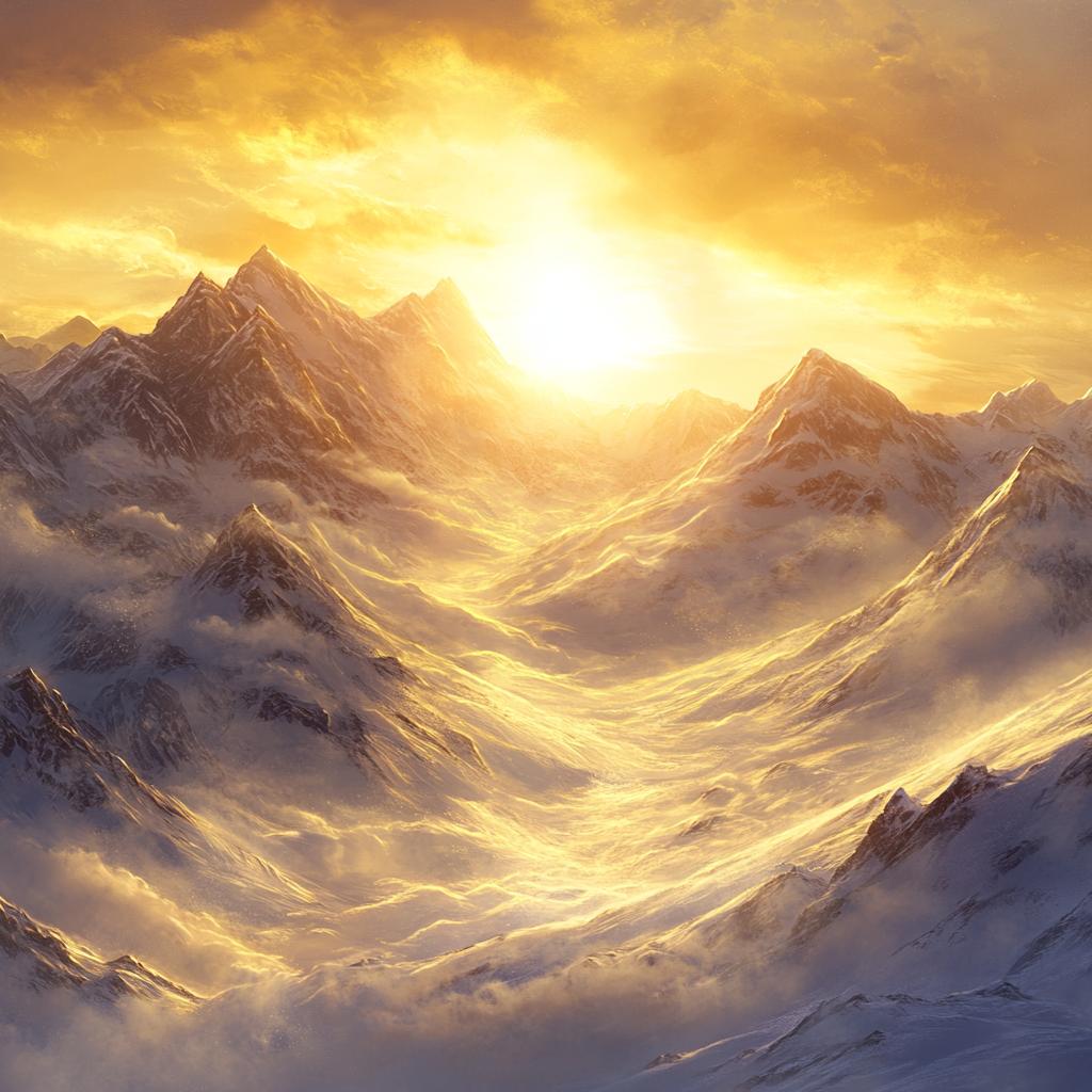 Snowy Mountain Sunset Panorama
