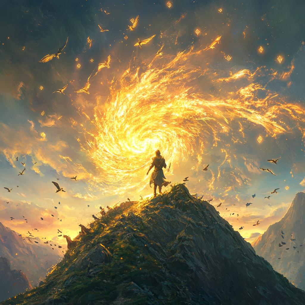 Sorcerer Creating Fire Portal on Mountain Top
