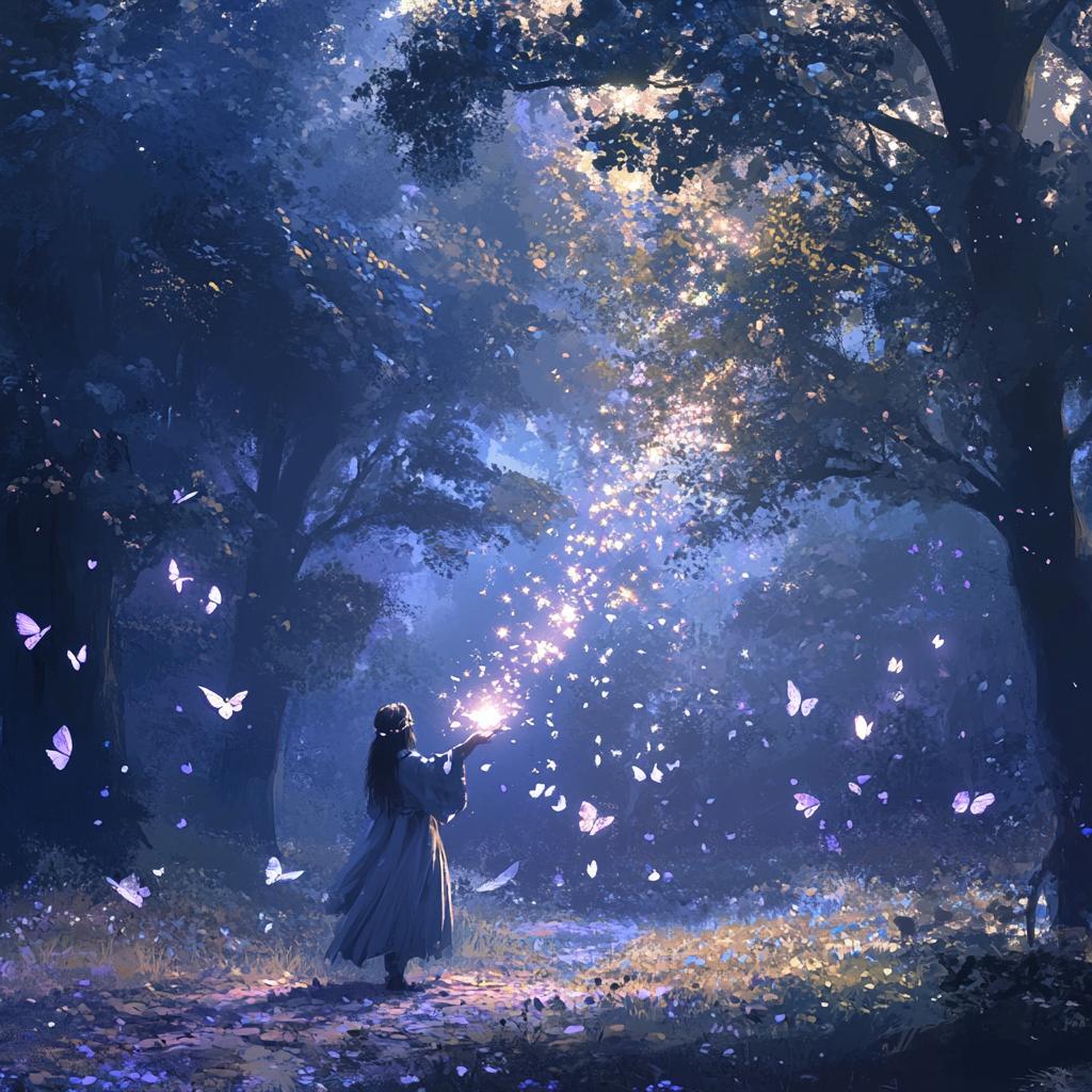 Girl Sorcerer Casting Spells at Night