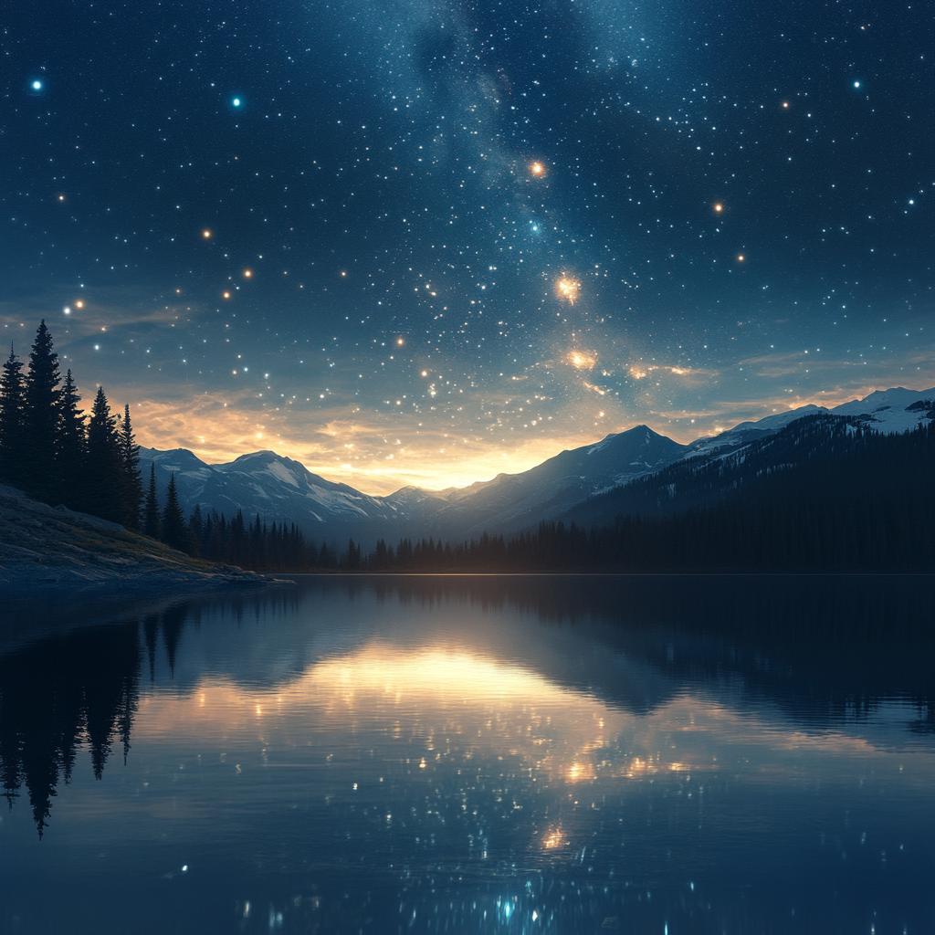 Starry Night Over Lake with Mountain Backdrop