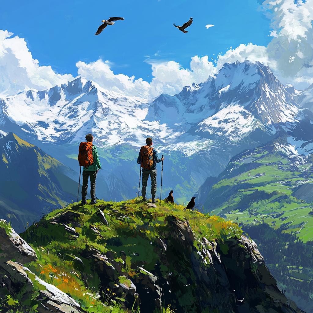 Two Young Climbers on Swiss Alps Peak