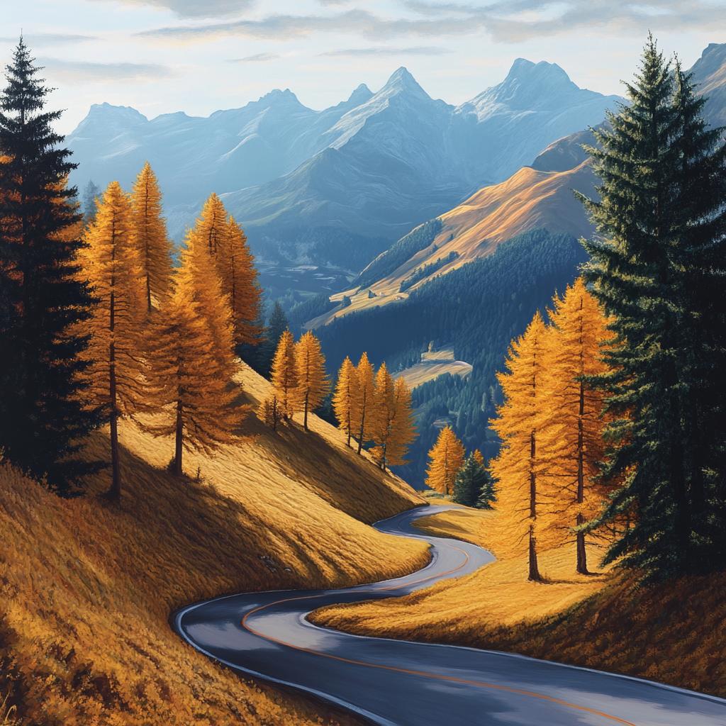 Swiss Alps Street in Autumn