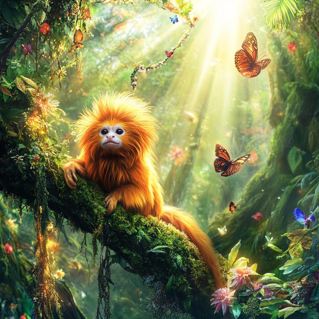 Taramin Resting on Branch in Rainforest Sunbeam