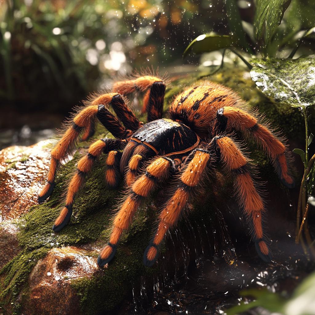 Tarantula on Rock in Rainfall