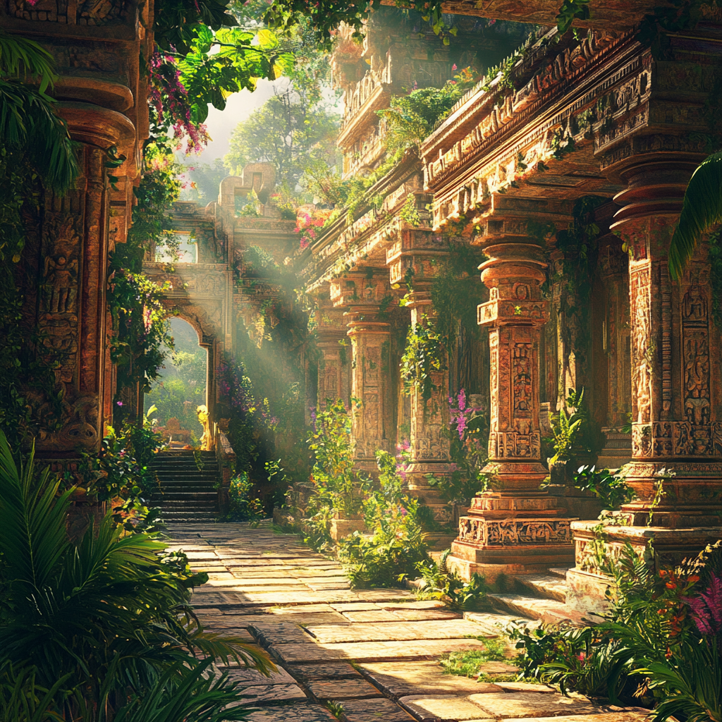 Ancient Temple Interior Overgrown by Nature
