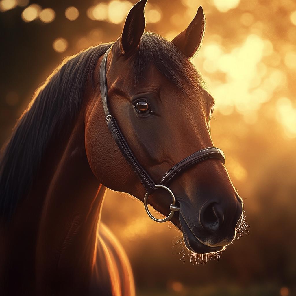 Close-up Portrait of Thoroughbred at Sunset