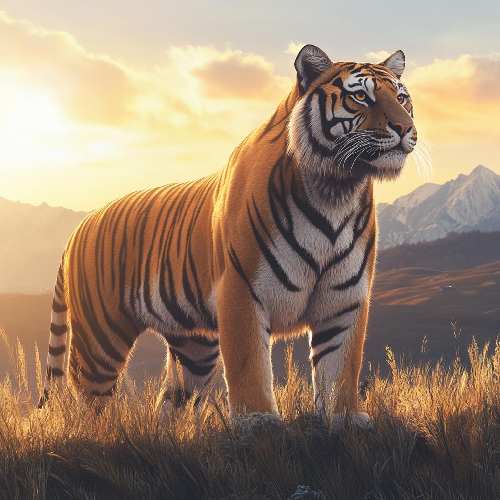 Tiger Standing Proudly in Grassfield