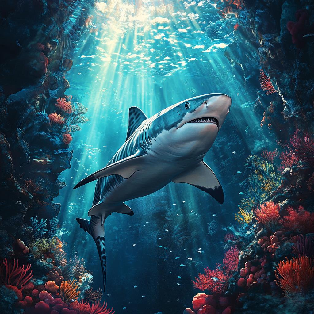 Tiger Shark Swimming Through Coral Reef