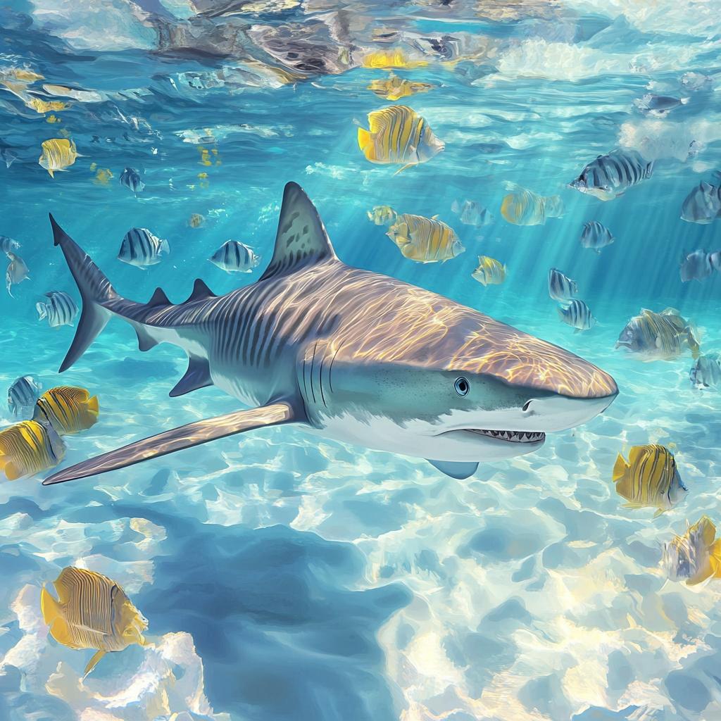 Tiger Shark Hunting in Clear Water