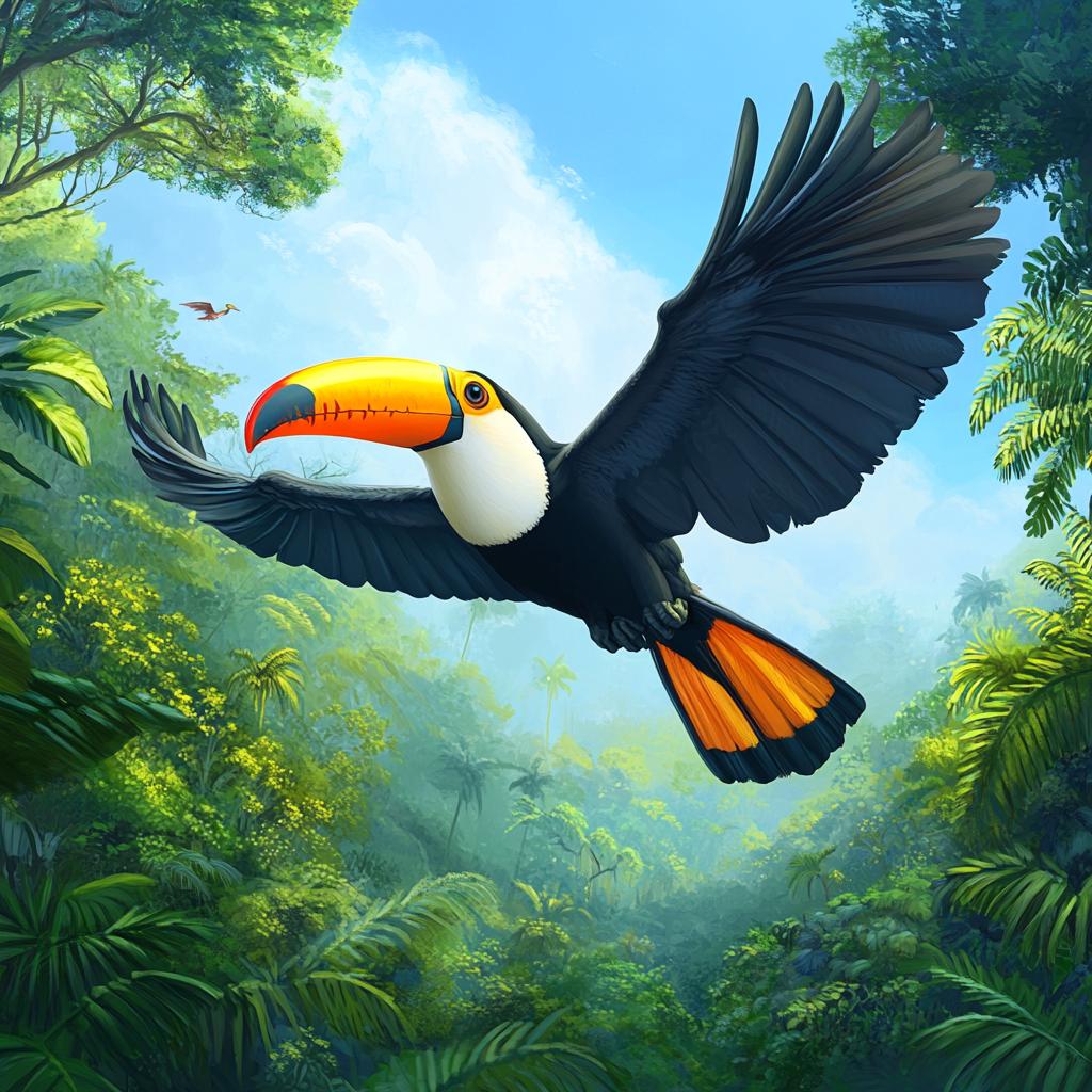 Toucan Flying Over Rainforest Canopy