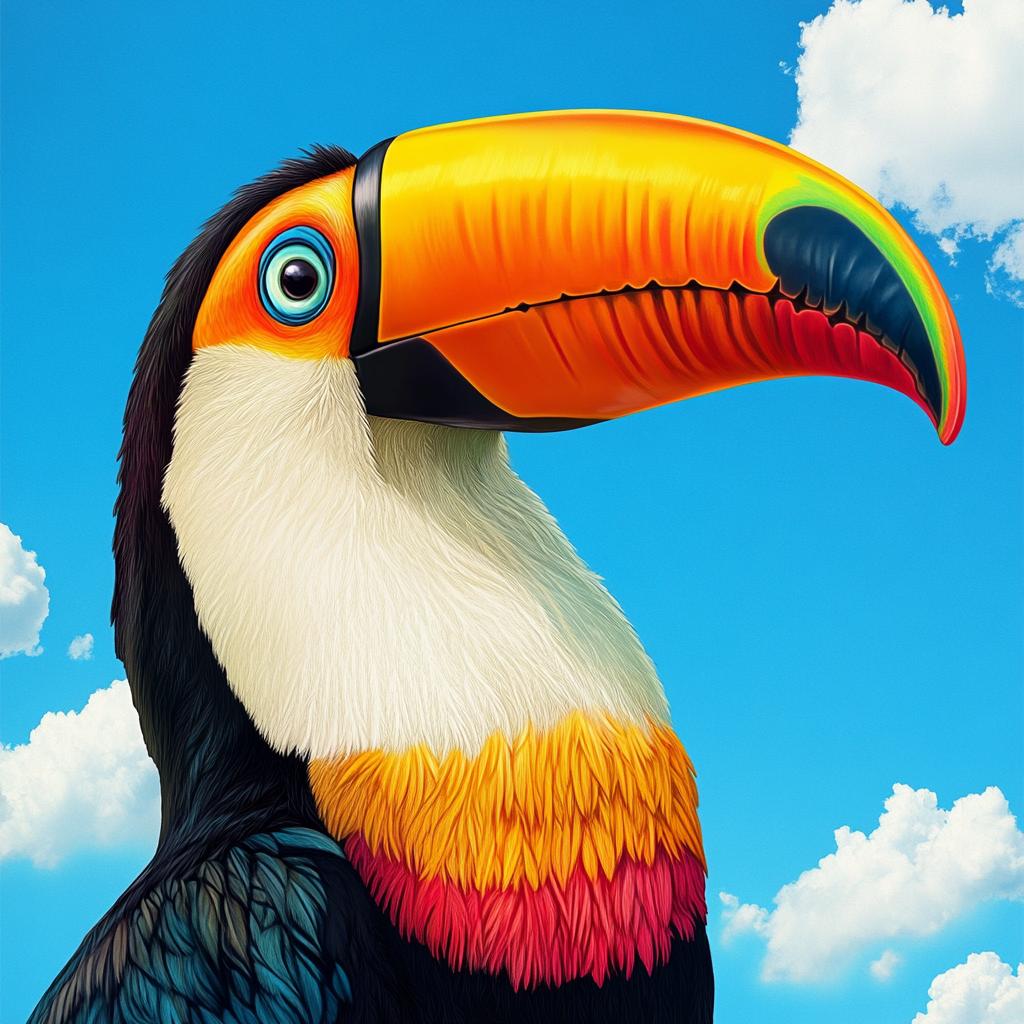 Toucan Close-up Portrait with Blue Sky
