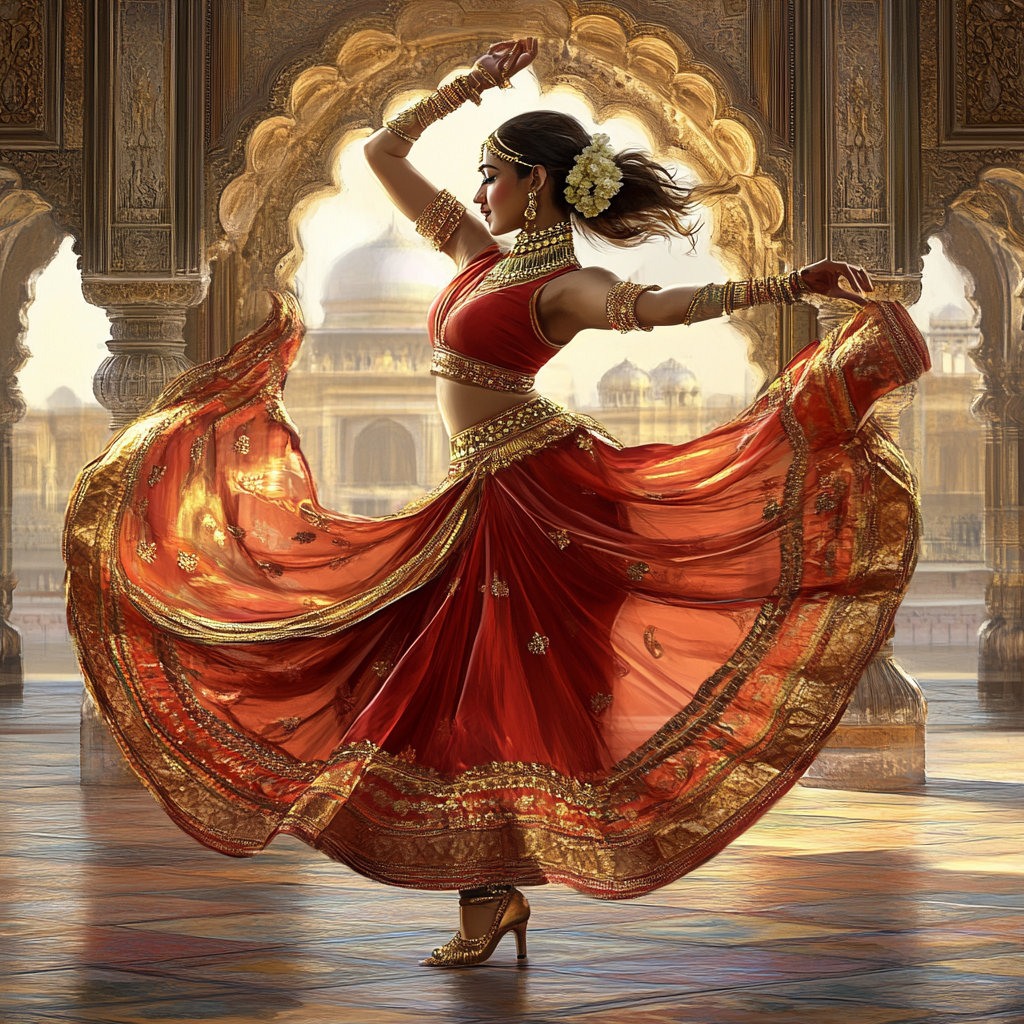 Egyptian Woman Belly Dancing in Red Dress at Palace