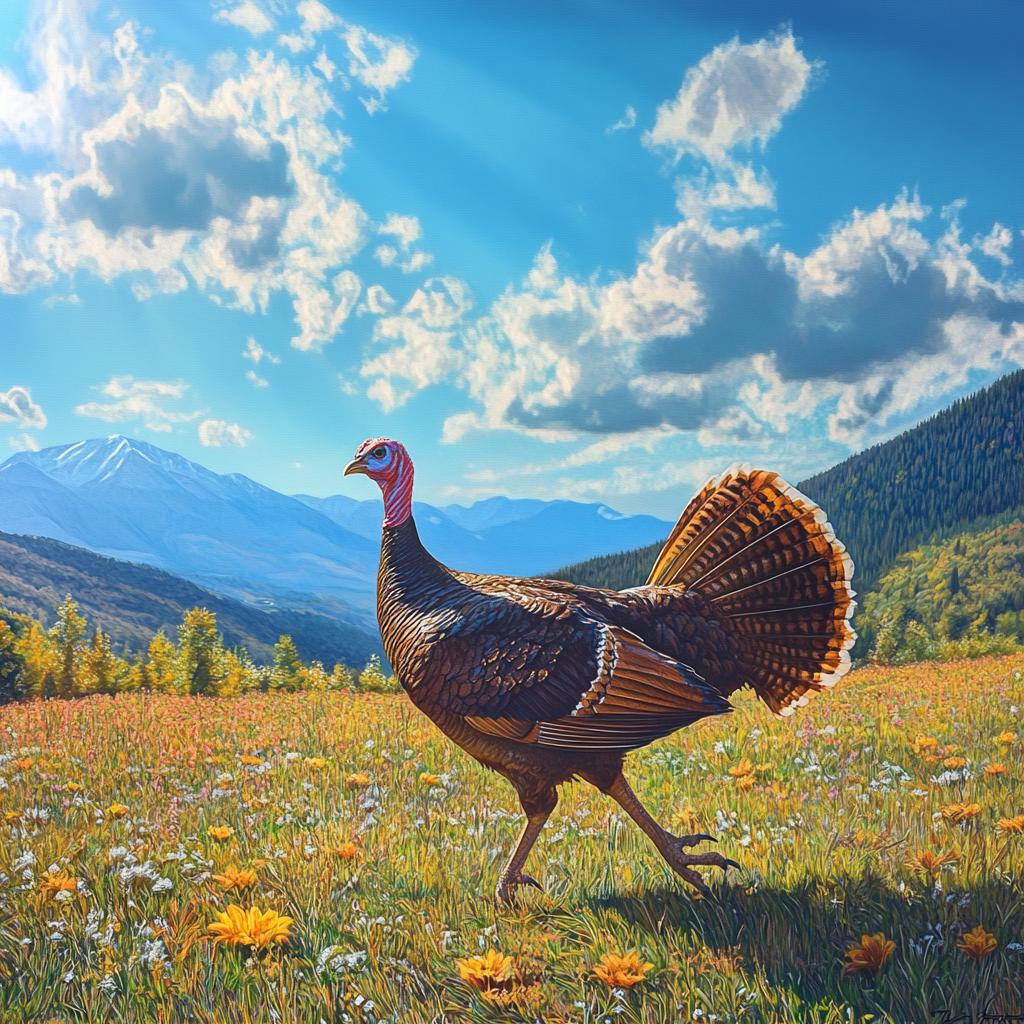 Turkey Walking in Grass Field
