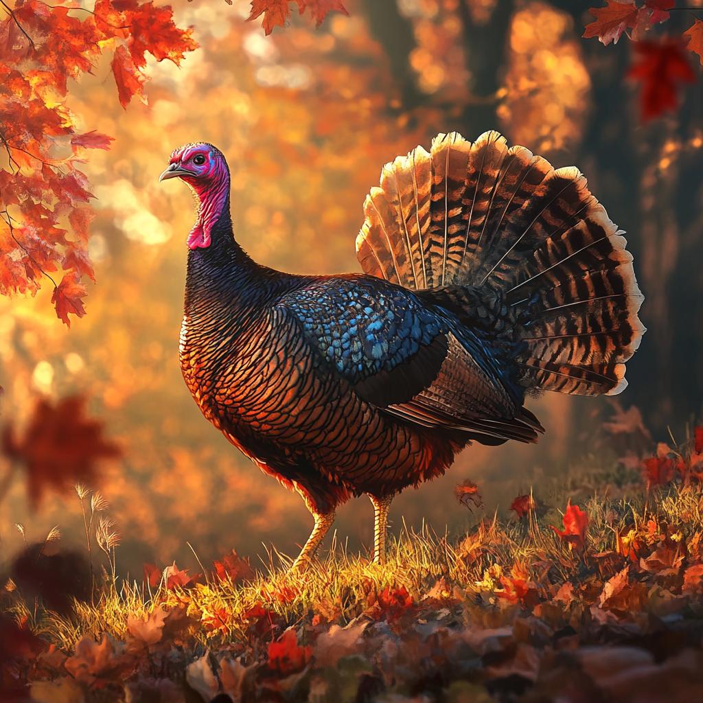 Turkey Walking Through Autumn Forest