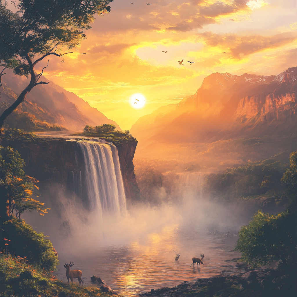 Sunset Waterfall Landscape