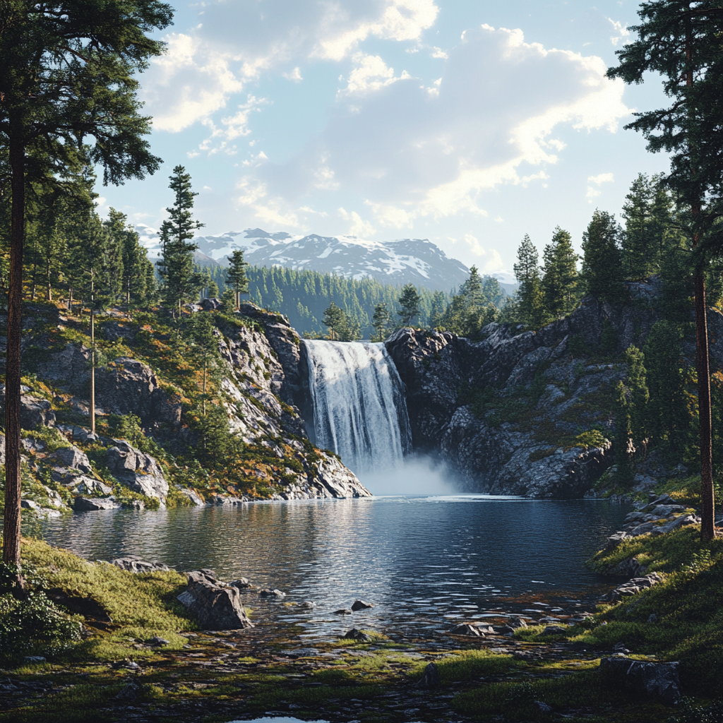 Waterfall in American Forest During Daylight