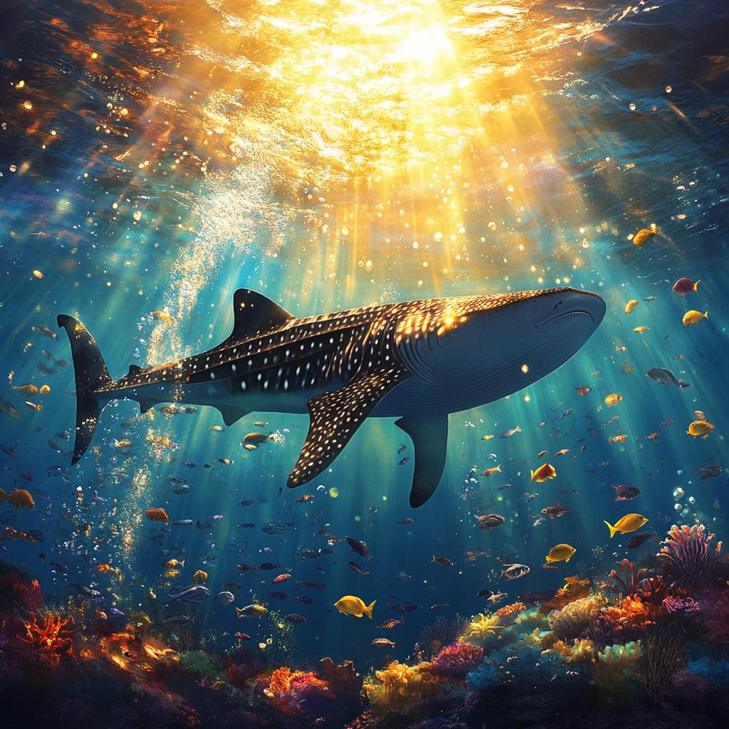 Whale Shark Swimming Through Coral Reef