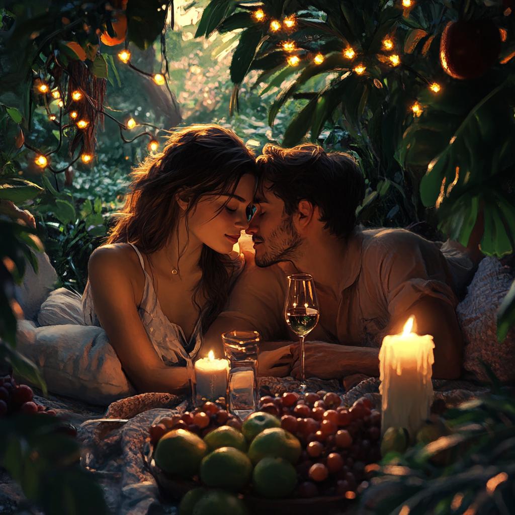 Couple Whispering During Dinner in Rainforest