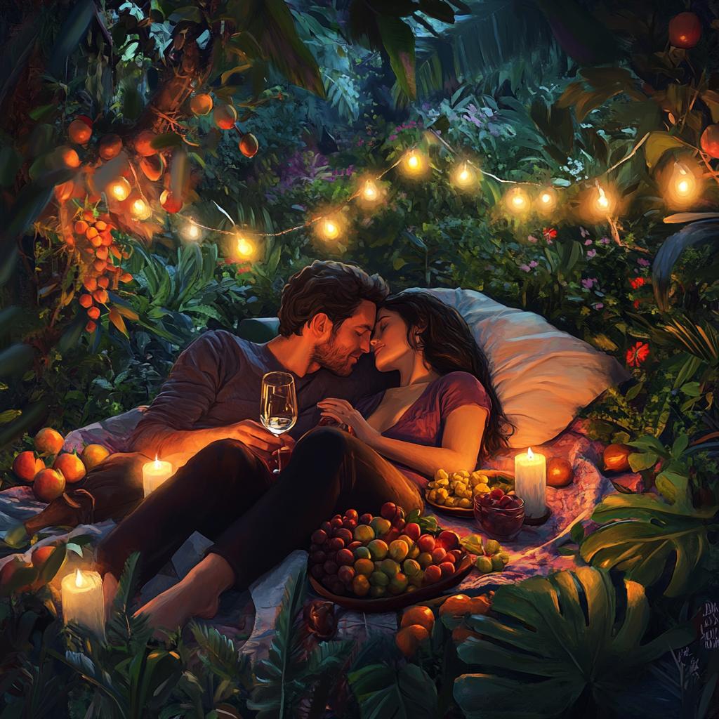 Couple Whispering While Picnicking in Rainforest