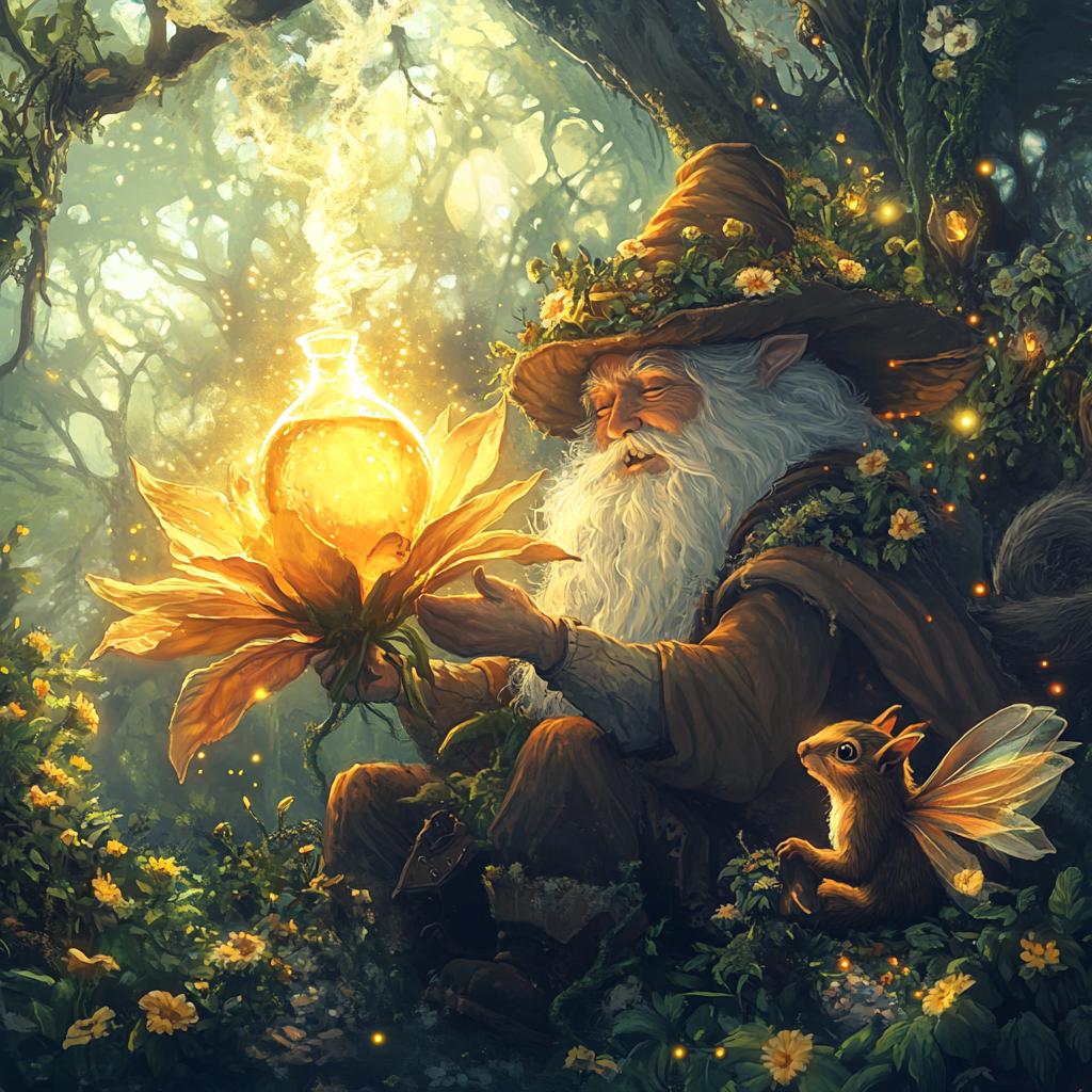 Wizard Casting Flower Spells in Dense Forest