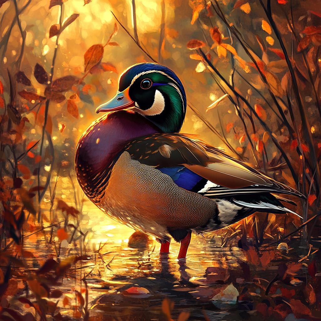 Wood Duck Resting on Tree Branch