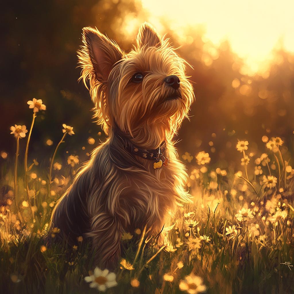 Sunset Yorkshire Terrier in Tall Grass