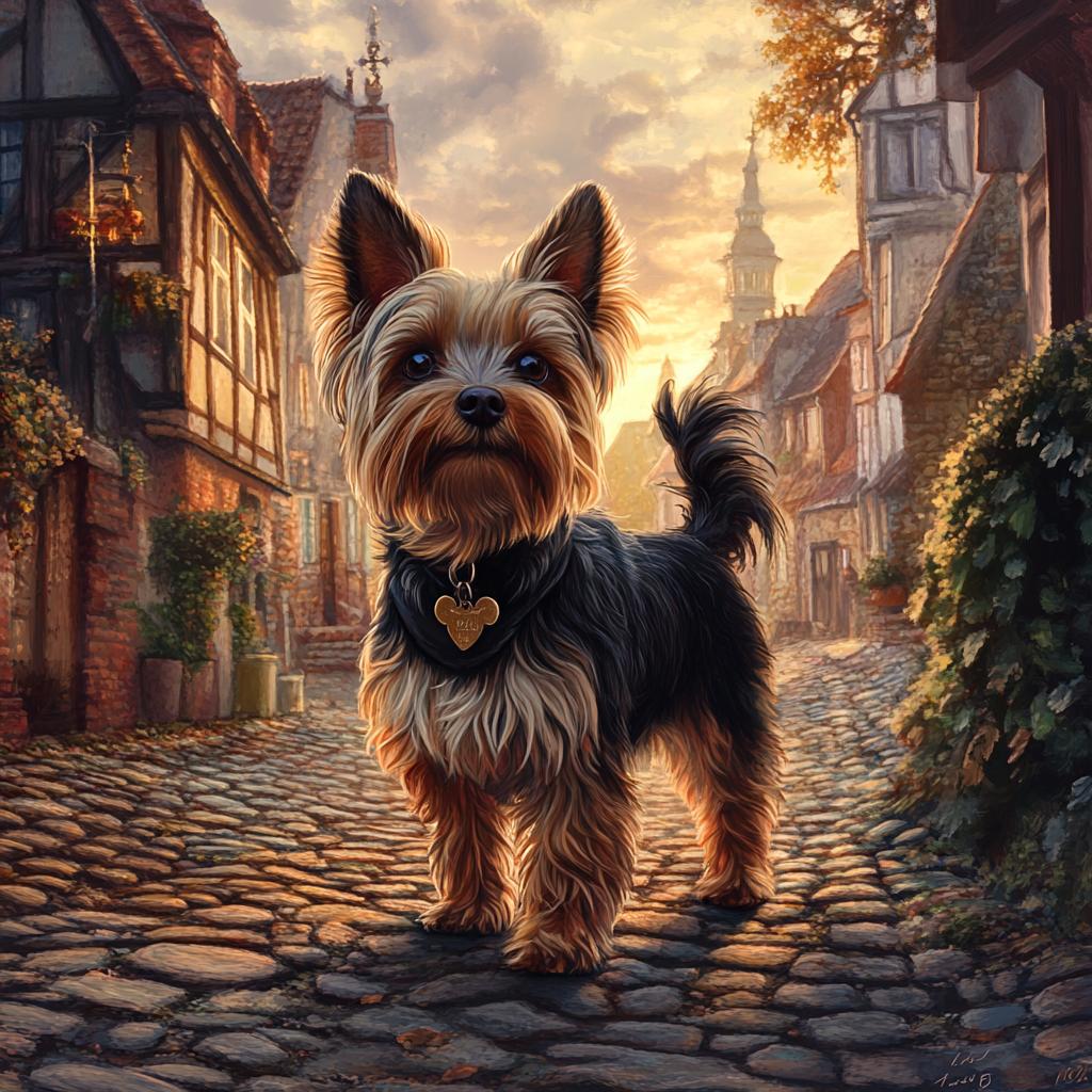 Yorkshire Terrier Walking Through German Street