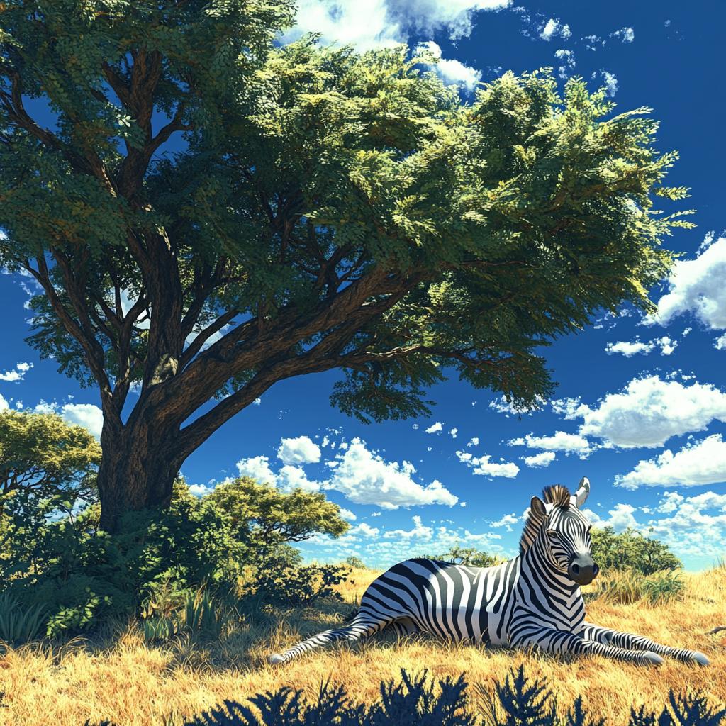 Zebra Resting Under Tree