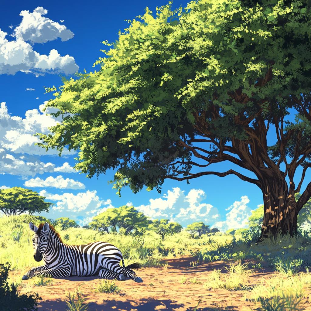Zebra Taking a Rest Under Tree