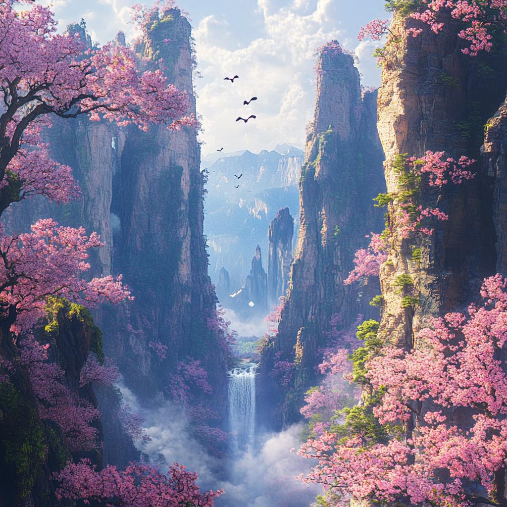 Zhangjiajie National Forest Park High Rocks with Pink Trees